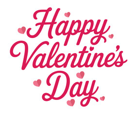 Romantic Happy Valentines Day calligraphy design with cute pink hearts on white background conveying love and affection perfect for greeting cards and banners