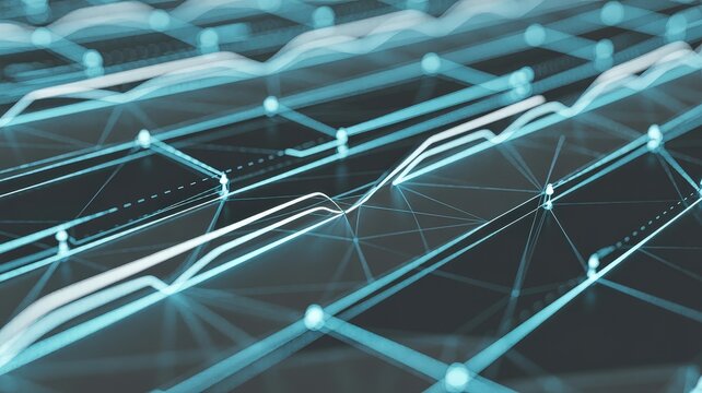 Abstract Digital Network Grid with Glowing Blue Connections.