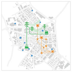 Urban Infrastructure Map with Power Grid Overlay urban map