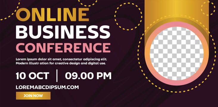 Elegant Online Business Conference Banner with Purple and Gold Accents