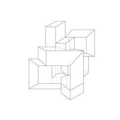 Abstract Geometric 3D Cube Sculpture Wireframe vector