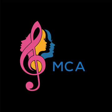 Creative Feminine Music Logo with Treble Clef and Colorful Female Silhouettes &ndash; MCA  Later Logo, Beauty and Art Concept
