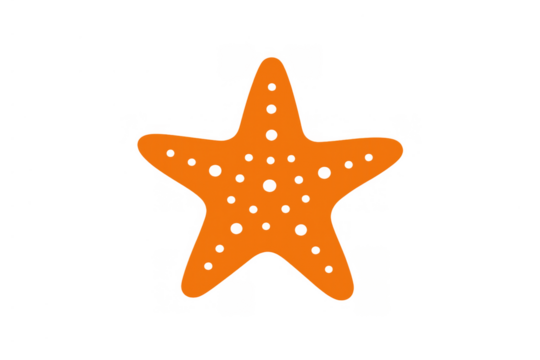 Orange starfish icon with small holes, representing tropical marine life and summer beach vacation symbols on a transparent background
