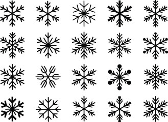 Diverse snowflake vector icons for winter holiday design projects