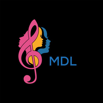 Creative Feminine Music Logo with Treble Clef and Colorful Female Silhouettes &ndash; MDL  Later Logo, Beauty and Art Concept

