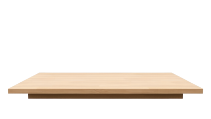 Simple wooden table on a clean white surface