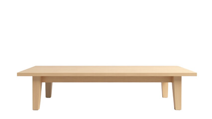 A simple wooden table placed on a clean white background, ideal for use as a placeholder or in editorial designs