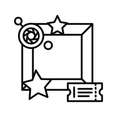 Line icon of a picture frame with camera shutter, star, and ticket