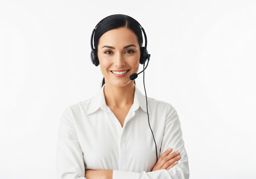 Confident Woman With Headset Assisting Customers Online, Customer Service Support, Friendly Call Center Agent Helping Clients - Powered by Adobe
