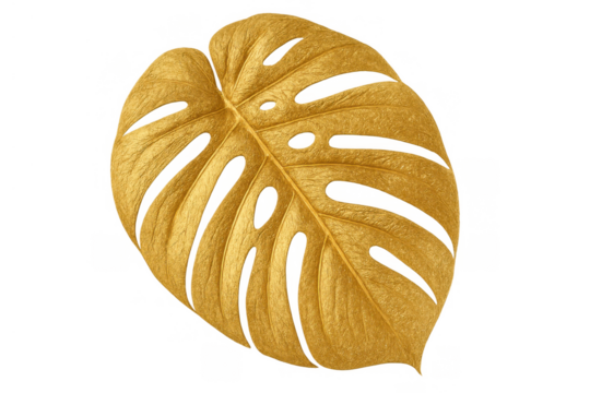 Golden monstera leaf creating a luxurious tropical botanical background element and exotic nature decoration