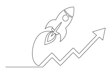 One line rocket illustration showing simple spacecraft launch for creative minimal concepts