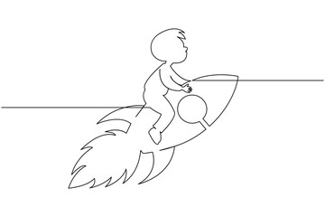 One line rocket illustration showing simple spacecraft launch for creative minimal concepts