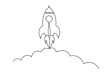 One line rocket illustration showing simple spacecraft launch for creative minimal concepts