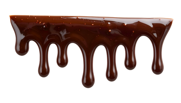 Glossy chocolate syrup with drips isolated on black