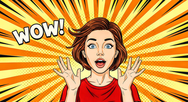: A Girl wow on Comic retro background