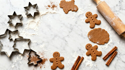 Gingerbread Cookie Making Scene with Rolling Pin and Cutters