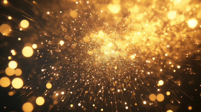 Celebratory golden light streaks radiate outwards in explosive, shimmering bursts of magical energy