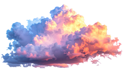 Dramatic Cumulus Clouds Illuminated by Golden Sunset or Sunrise Light, Isolated on Transparent Background - Cut Out