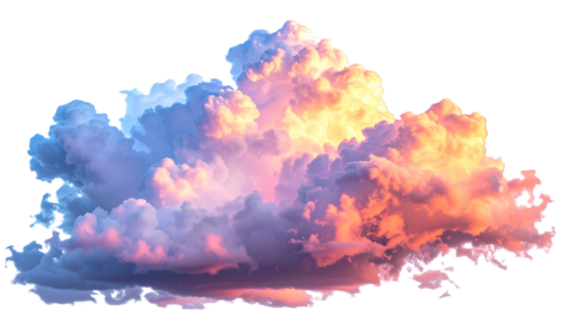 Dramatic Cumulus Clouds Illuminated by Golden Sunset or Sunrise Light, Isolated on Transparent Background - Cut Out - Powered by Adobe