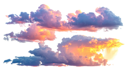 Dramatic Cumulus Clouds Illuminated by Golden Sunset or Sunrise Light, Isolated on Transparent Background - Cut Out