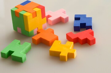 Colorful rubber blocks on white  background.