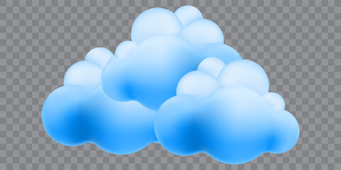 Blue Cartoon 3D Vector Clouds: Soft Fluffy Bubble Clouds for Sky Mockups. Vector.