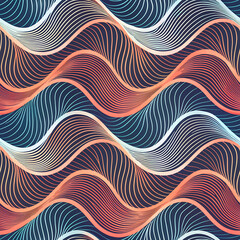 Seamless abstract wave pattern with flowing lines and dots. Repeatable seamless pattern.