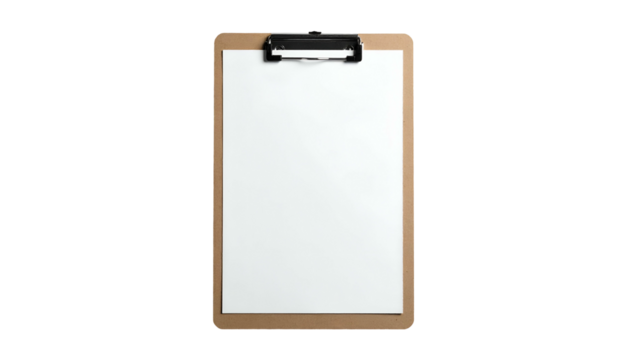 Clipboard with blank white paper, clip at top - Powered by Adobe