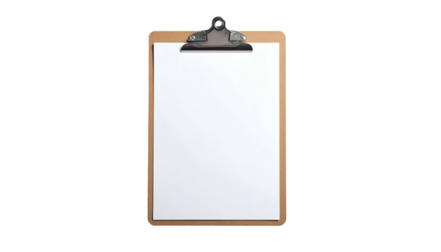 Clipboard with a blank white paper sheet, simple and minimalistic