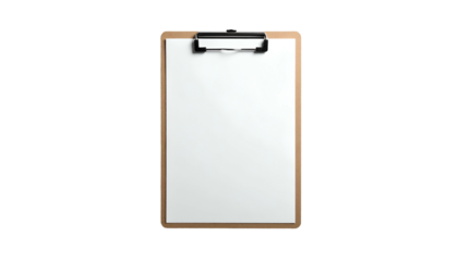 Clipboard with blank white paper held by a metal clip