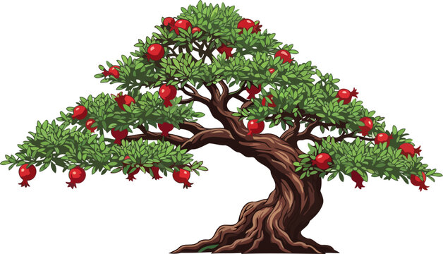 prosperitys crown a vibrant pomegranate tree symbolizing growth and fruitful living, isolated on transparent background
