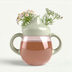 herbal tea in baby bottle with chamomile and dill
