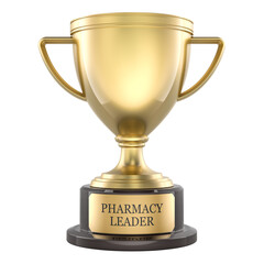 Pharmacy Leader, golden trophy award. 3D rendering