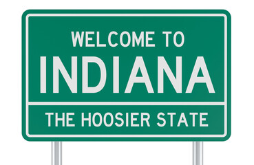 Welcome to Indiana, state road sign. 3D rendering