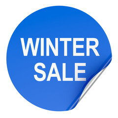 Winter Sale blue sticker with curled edge. 3D rendering