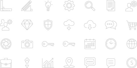 Premium sharp line icon set with diverse symbols isolated on white background