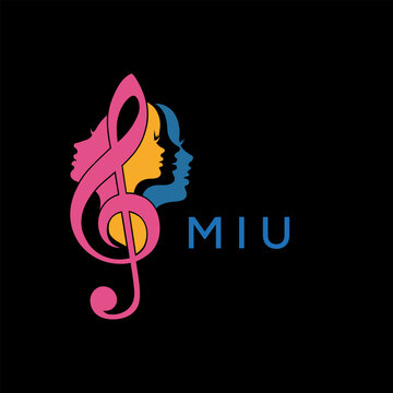 Multicolor Female Faces with Musical Note Logo, MIU LATER LOGO Colorful Music Logo with Female Faces
