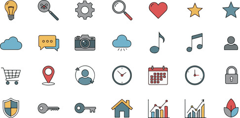 Diverse icon set for digital design isolated on white background