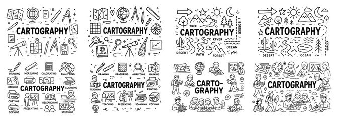 Cartography tools and techniques doodle set
