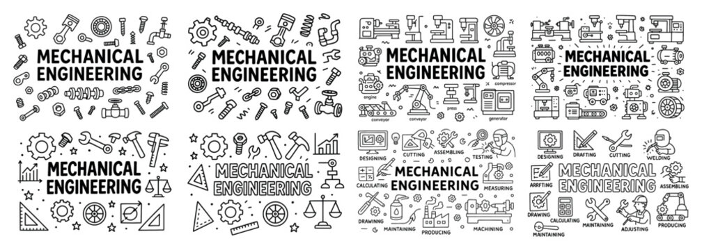 Mechanical engineering tools and icons set