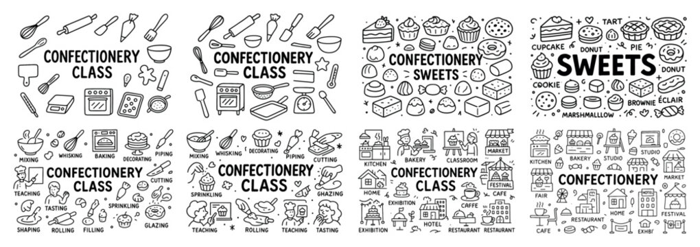 Baking and confectionery class icons collection