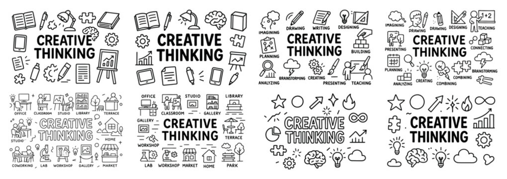Creative thinking icons and graphics collection