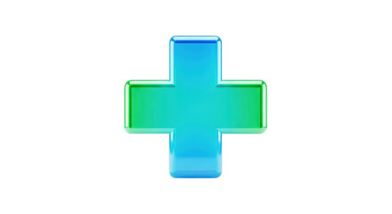 Fototapeta premium Glossy Cyan and Blue Plus Sign Symbol with Soft Shadows on a transparent background