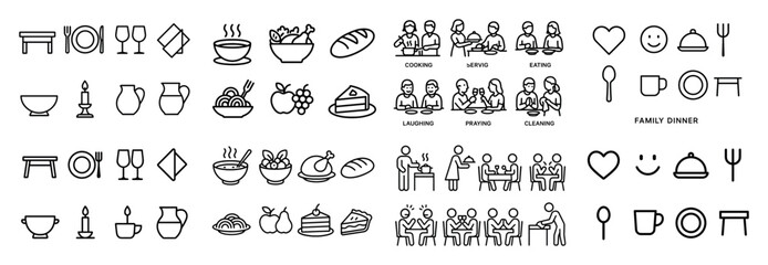Family dinner icons and activities