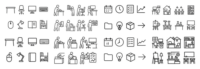Office desk setup icons and symbols