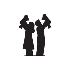 Mother and Father lifting their babies Silhouette Celebrating Father%27s Day silhouette icon vector flat design