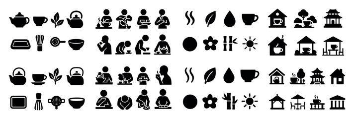 Tea ceremony icons and symbols set