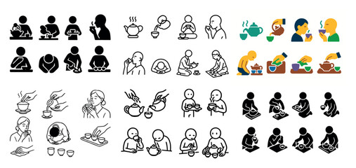Asian tea rituals icons collection