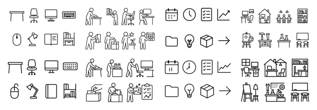 Office desk setup icons and symbols