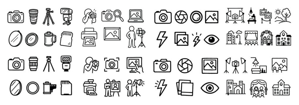 Icon set: photography equipment and basics